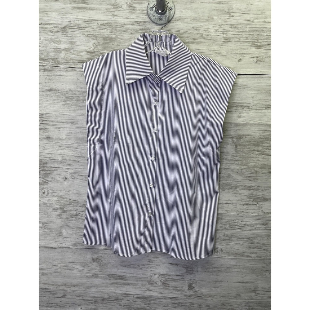 Love + Harmony Shirt Womens L Blue Striped Sleeveless‎ Collared Button-Up